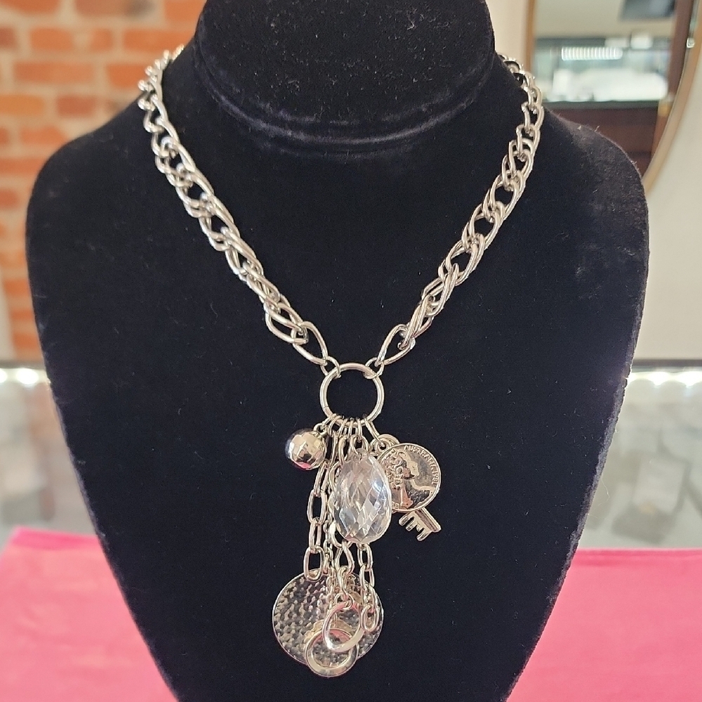 Silver Tone Charm Necklace Adjustable